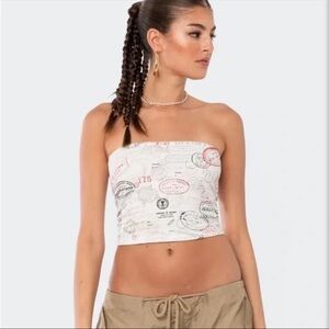 Edikted White Graphic Tube Crop Top